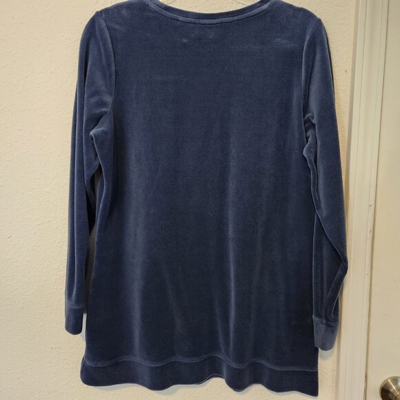 Denim & Company Velour Top Pullover Womens Small Long Sleeve Pockets Blue - Picture 4 of 16
